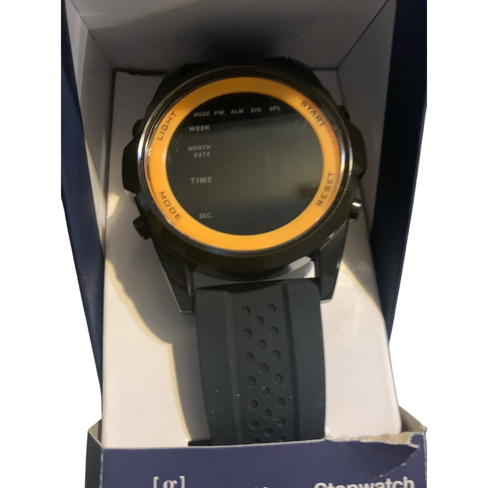 New George Mens Digital Watch Black And Yellow Alarm Stopwatch Silicone Strap